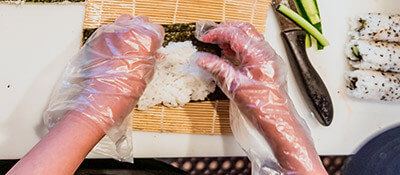 Preparing sushi on the table